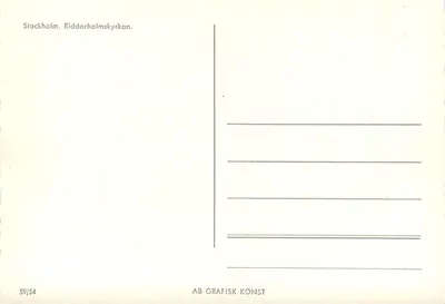 Stockholm — Riddarholmskyrkan — AB Grafisk Konst, n° 59/54 — Rewers