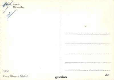 Estocolmo, o castelo — vista do lago com fonte — Grako, série 78/63 — Verso