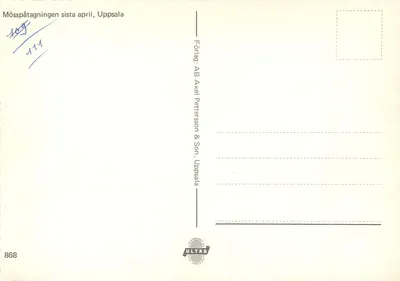 Mösspåtagningen sista april, Uppsala — Editora: AB Axel Pettersson & Son, Uppsala — n° 868 — Verso