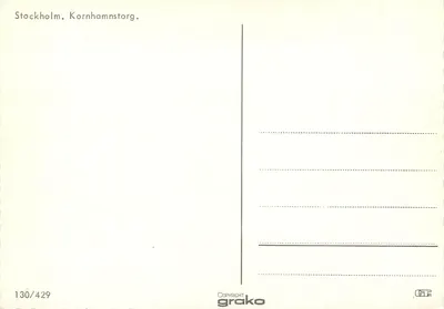 Estocolmo. Kornhamnstorg — vista noturna com reflexos — editor Grakko, n° 130/429 — Verso