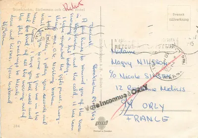 Grand Hotel em Estocolmo — vista invernal — impresso na Suécia — Verso