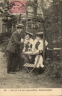 Deux femmes et un homme en jardin — G.B. — III. Oui, je n'ai pu vous oublier, Mademoiselle.