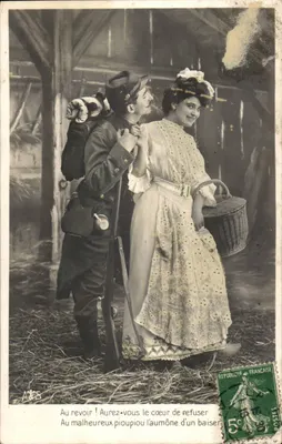 Soldat et femme au grenier — scène de séparation — éditeur A. G. S.