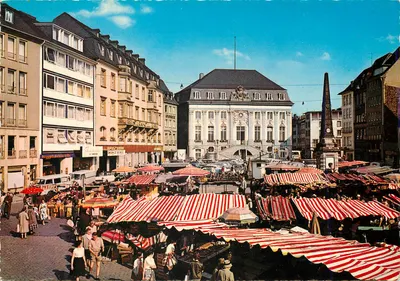 Bonn, Marktplace — mercado animado com tendas listradas — Krüger, n° 936/31