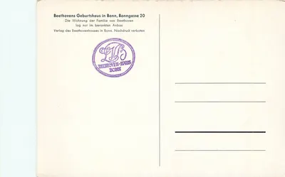 Casa natal de Beethoven em Bonn, Bonngasse 20 — casa da família Beethoven — editor Beethoven-Haus Bonn — Verso