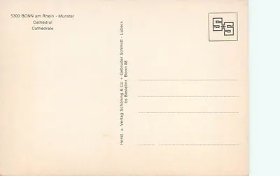 Catedral de Bonn — vista das três torres — editor Schöning & Co — Verso