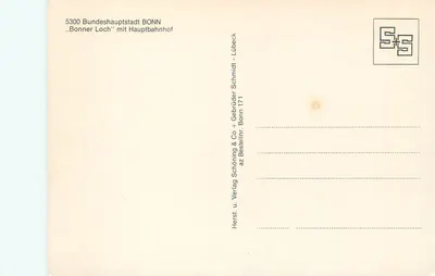 Bonn - „Bonner Loch“ com Estação Central — editor: Gebrüder Schmidt, n° 171 — Verso