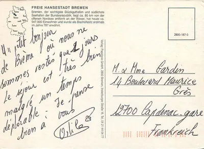 Bremen — Local/Sujeito principal — editor Papelerie GmbH, n° de série 2800-187-0 — Verso