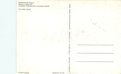 Wallraf-Richartz-Museum — Colônia — editor GEBR. KÖNIG POSTKARTENVERLAG — Verso