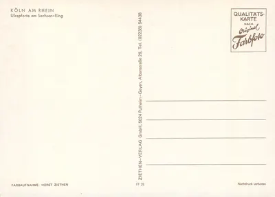 Wieża Ulrepforte w Kolonii — wydawca ZIETHEN-VERLAG, n° FF 28 — Rewers