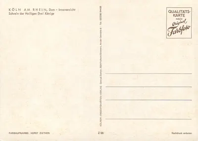Catedral de Colônia — Santuário dos Três Reis Sagrados — Gertrud Ziethen Verlag, Z 56 — Verso