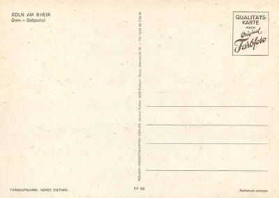 Katedra w Kolonii — Portal południowy — Kölner Ansichtskarten-Verlag — Rewers