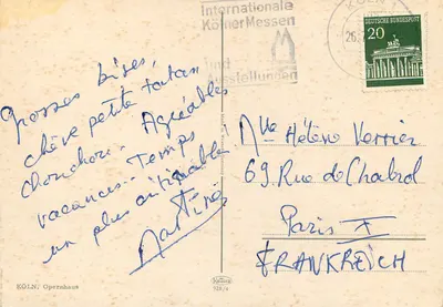 Colonia, Teatro dell'Opera — vista aerea con la cattedrale — editore Krüger, n° 928/4 — Verso