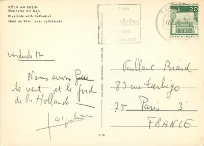 Colonia sul Reno — Vista del fiume con la cattedrale — Deutsche Bundespost — Verso