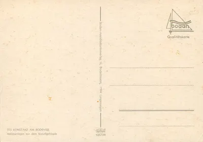 Konstanz no Lago de Constança — Instalações portuárias diante do edifício do concílio — Carta de qualidade Bodan n° 926/149 — Verso