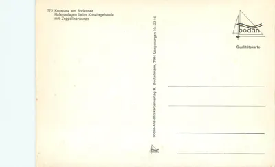 Konstanz nad jeziorem Bodenskim — Port przy Zeppelinbrunnen — Bodan Ansichtskartenverlag — Rewers