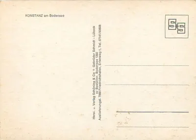 Konstanz am Bodensee — widok portu i zasnieżonych gór — wydawca Herst. u. Verlag Schöning & Co + Gebrüder Schmidt — Rewers