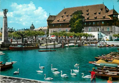 Konstanz no Lago de Constança — Conselho e Portinho com monumento ao Zeppelin — Bodenseeverlag, N° 701