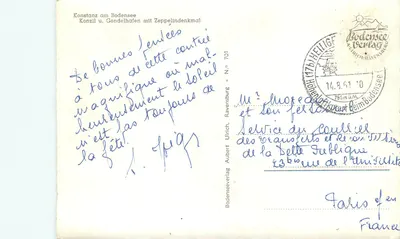 Konstanz no Lago de Constança — Conselho e Portinho com monumento ao Zeppelin — Bodenseeverlag, N° 701 — Verso
