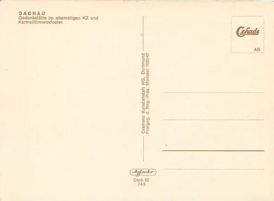 Dachau — Gedenkstätte im ehemaligen KZ und Karmelitinnenkloster — Cramers Kunststanstalt KG, Dortmund — Verso