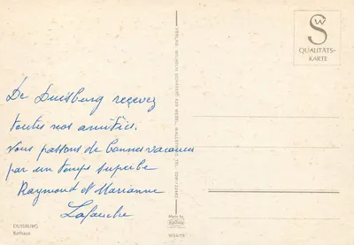 Duisburg — Stadhuis en Domkerk — Uitgever Wilhelm Schaefer — Achterkant