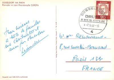Düsseldorf nad Rynem — Rzeka z parowcem Europa — Verlag Hart Zetlen — Rewers
