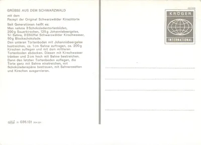 Schwarzwald — Grüss aus dem Schwarzwald mit Rezept — Krüger International — Verso
