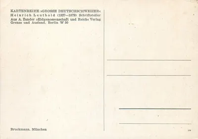Heinrich Leuthold — Poeta e escritor suíço — A. Zander, Berlim W 30 — Verso