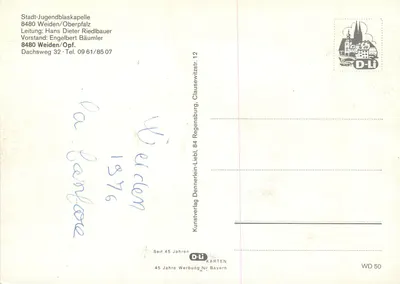 Jugendblaskapelle Weiden/Oberpfalz — grupa młodych muzyków — Kunstverlag D-Li — Rewers
