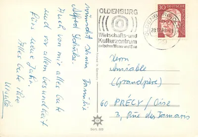 Świeczka i róże wśród gałęzi sosny — wydawca ISV, seria 503 — Rewers