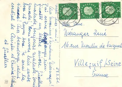 Arranjo de jasmins e violetas — Ostergrüße — editor não visível — Verso