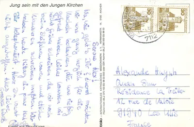 Dwoje uśmiechniętych dzieci — Séoul/Korea — wydawca Missio — Rewers