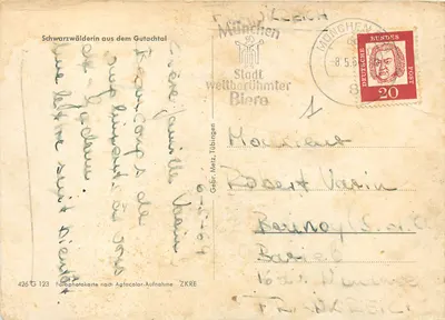 Bilhete postal moderno Schwarzwald erin aus dem Gutachtal Folklore — Verso