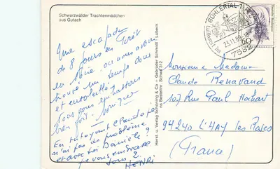 Duas jovens mulheres em traje tradicional do Schwarzwald — Gutach — editor Schöning & Co, n°312 — Verso