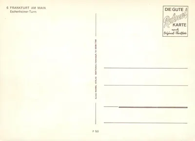 Frankfurt am Main — Eschenheimer Turm — Klaus Rahmèl Verlag, nr F 50 — Rewers