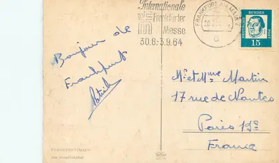 Frankfurt am Main — Główne przystanek kolejowy i animowana plac — wydawca Kedare, nr 925/35 — Rewers