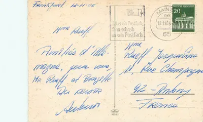 Frankfurt/Main — widok panoramiczny z zabytkami i lotniskiem — wydawca Kettors — Rewers