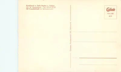 Freudenstadt/Schwarzwald — Café Bacher zum Falken — éditeur Caféade, n° 65/3 — Verso