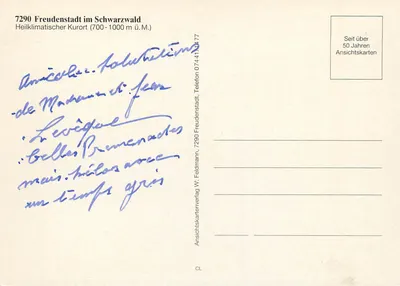 Freudenstadt - Schwarzwald — Carta postal editada por W. Feldmann — Verso