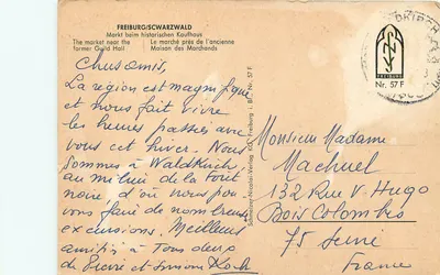 Freiburg im Breisgau — Rynek obok starego Domu Handlowego — Schmeizer-Nicolai-Verlag, nr 57 F — Rewers