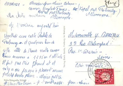 Freiburg (Breisgau) — widok panoramiczny z kościołem — Wydawnictwo Erwin Erwin 22/8479 — Rewers