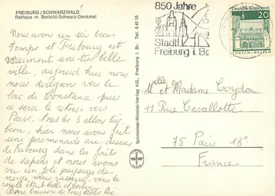 Freiburg im Breisgau — Rathaus com o monumento Bertold-Schwarz — Schmelzer-Nicolai-Verlag — Verso