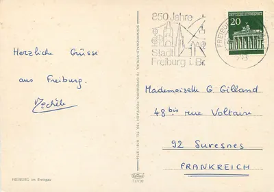 Vista noturna de Freiburg — 850 anos da cidade — editor Schwarzwaldbuch-Verlag — Verso