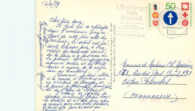 Bilhete postal moderno Freiburg Breisgau — Verso