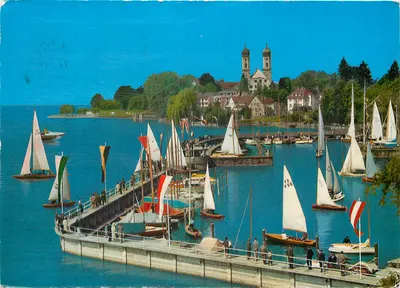 Friedrichshafen no Lago de Constança — Vista do porto de recreio com a Igreja do Castelo — Schöning & Co. 2031