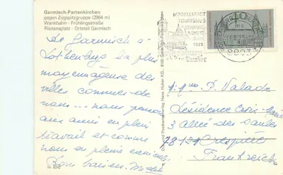 Garmisch-Partenkirchen — widok panoramiczny i wioska — wydawca Hans Huber KG, nr 8242 — Rewers