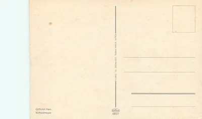 Goslar / Rathausstreppe — vista do Hotel Kaiser Wörth com letreiro de águia — editor Verlag Achim Hartel Göttingen — Verso
