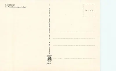 Hamburgo - Ponte de Desembarque de St. Pauli — editor Bild-Druck & Verlag GmbH & Co. KG, n° 20 A 7576 — Verso