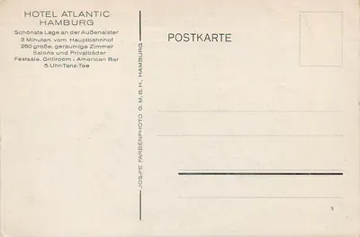 Nowoczesna pocztówka Hotel Atlantic w Hamburgu — Rewers