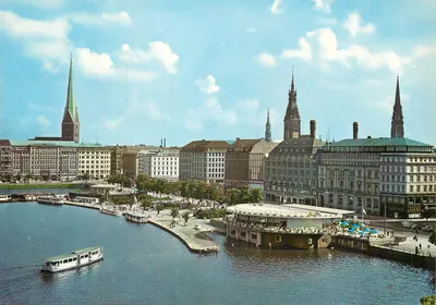 Hamburgo — Jungfernsteig, Lagoa Interior Alster e Alsterpavillon — Hans Andres Verlag ANCO Lux n°4102
